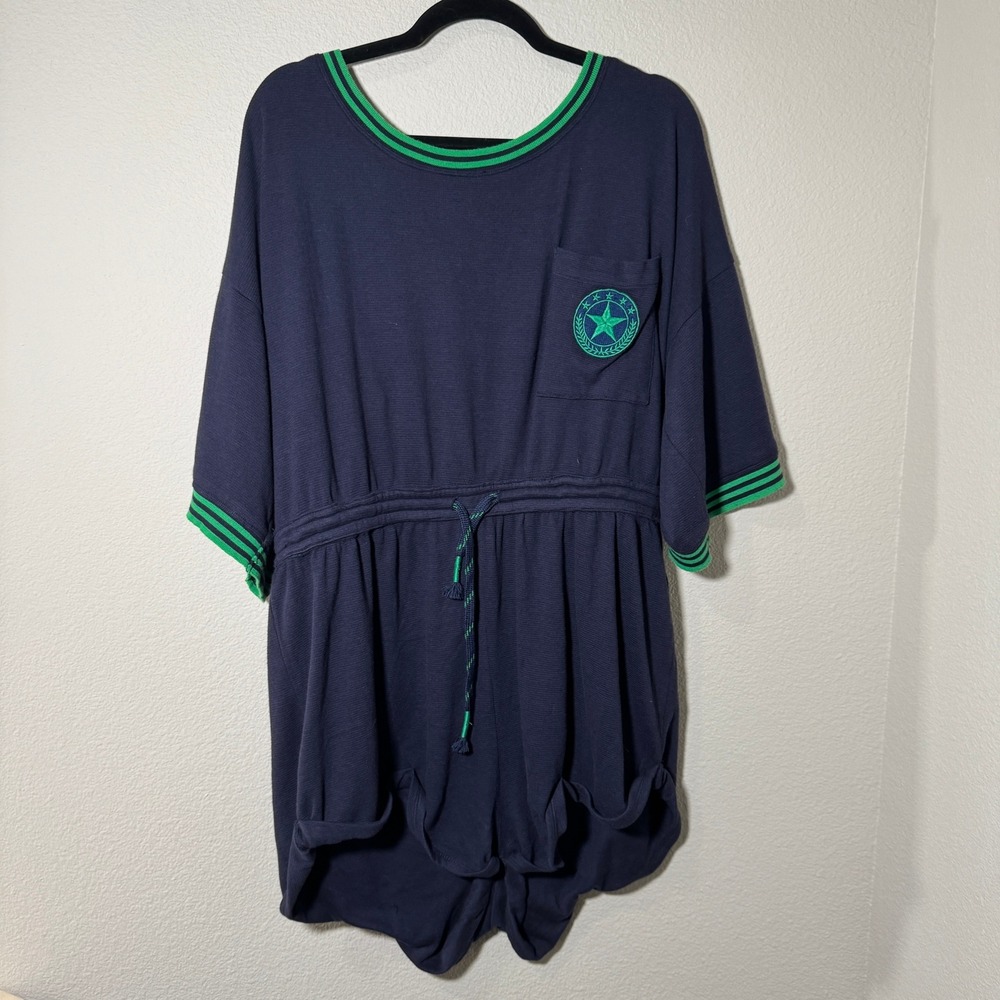 Anthropologie Navy Star Pocket Drawstring Waffle Knit Romper One Piece XL NWT - Picture 7 of 15